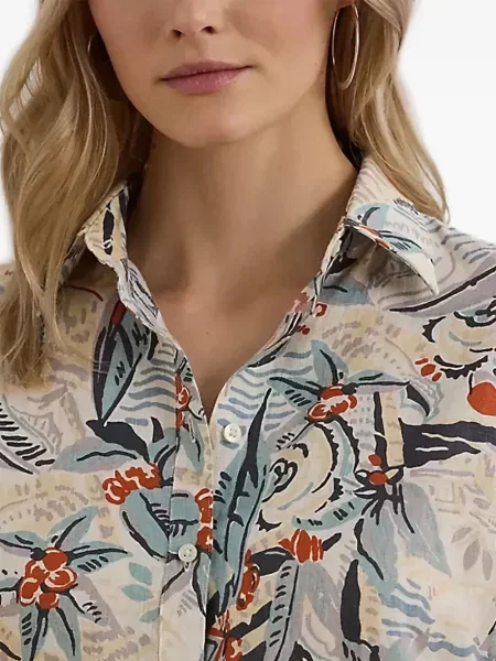 Къс топ Lauren Ralph Lauren на цветя с принт бяло