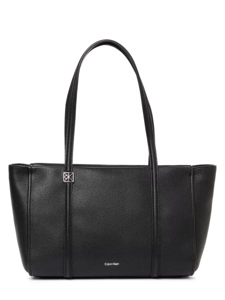 Torba shopper z Detal z logo Ck Calvin Klein czarna