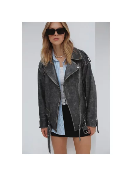 Байкерська куртка шкіряна вінтаж Estro сірий