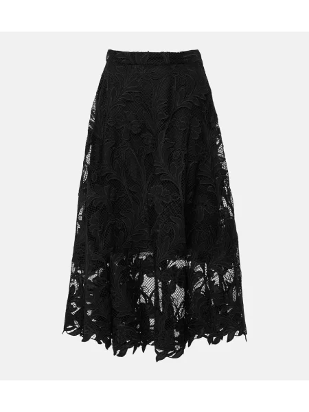Fustă midi Oscar De La Renta cu model floral din dantelă până la genunchi negru