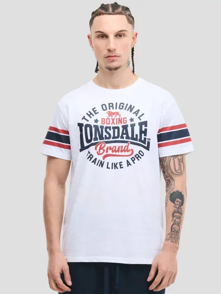 LONSDALE Tričko Barton námornícka modrá / jasne červená biela