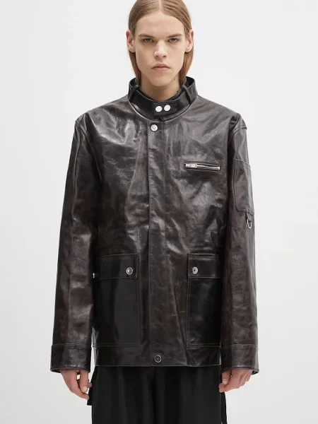 Wales Bonner geacă de piele Vision Leather de tranzitie maro