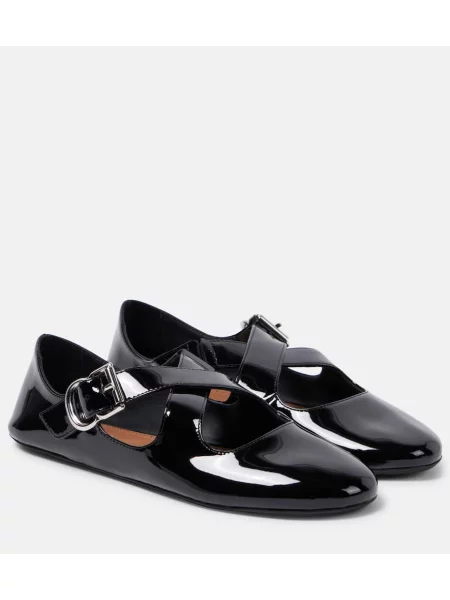 Balerini Alaïa din piele de lac negru