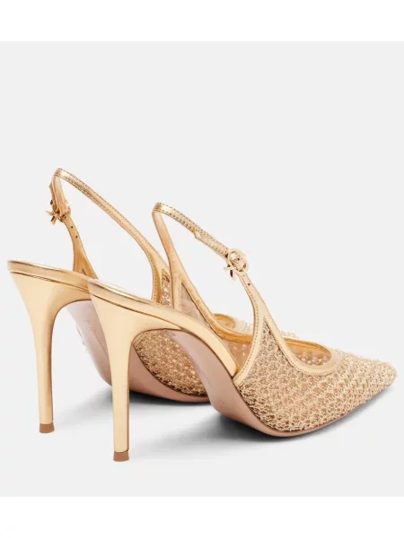 Pantofi cu toc Gianvito Rossi din piele slingback auriu
