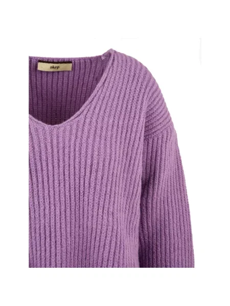 Sweter Akep z dekoltem w serek wełniany fioletowy