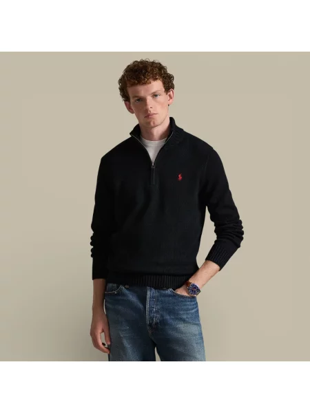 Sweter Ralph Lauren z kołnierzem z długim rękawem czarny