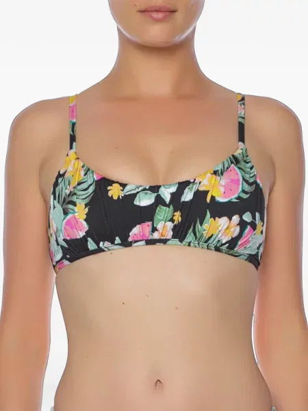 Top Banana Moon cu model floral cu imagine negru