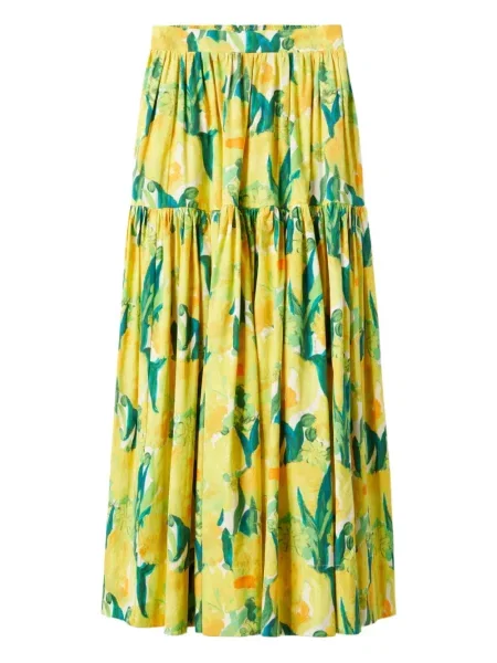 Spódnica midi La Doublej w kwiatki z nadrukiem do kolan żółta