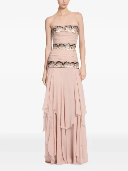 Rochie maxi Elie Saab cu volane cu model piele de șarpe