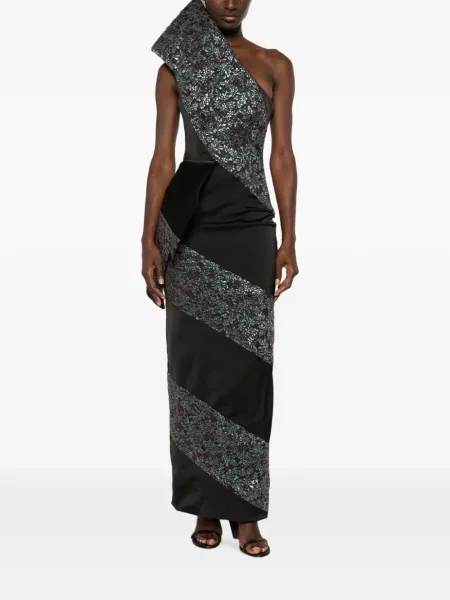 Rochie maxi Mitiliane Couture din dantelă cu un umăr gol negru