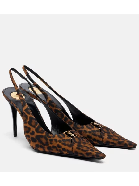 Pantofi cu toc Saint Laurent slingback maro