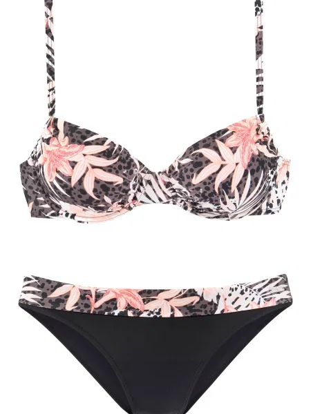BUFFALO Costum de baie două piese maro / roz deschis / negru alb