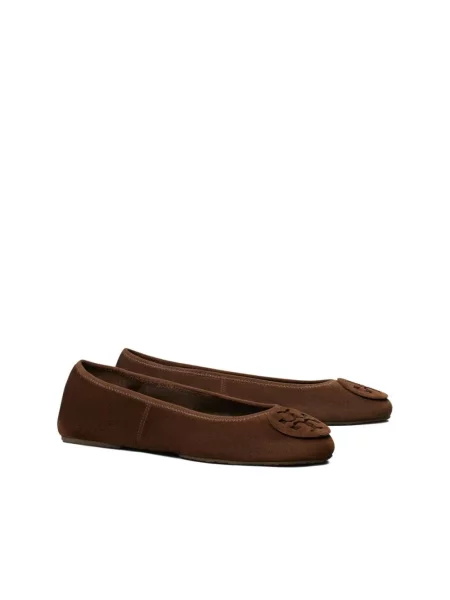 Balerinki Tory Burch skórzane bez obcasa brązowe