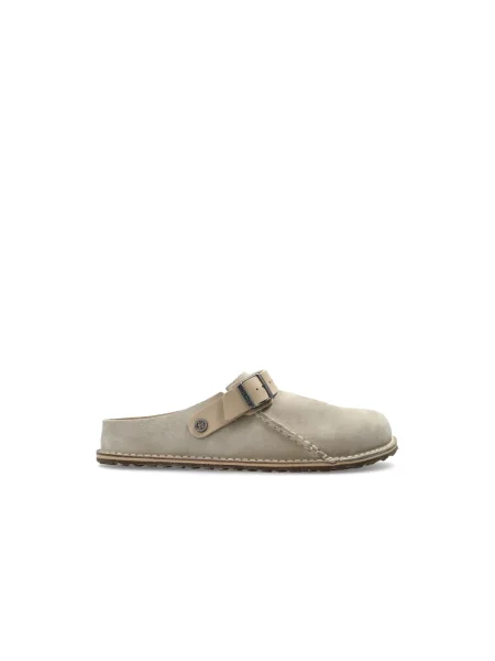 Klapki Birkenstock zamszowe beżowe