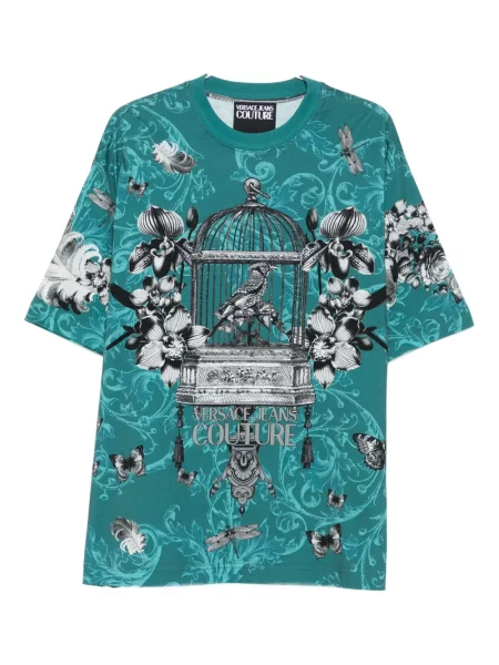 Tricou Versace Jeans Couture cu model floral cu imagine albastru
