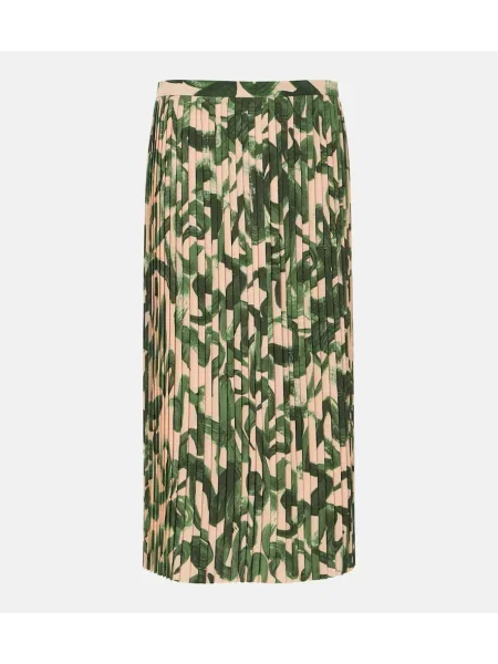 Spódnica plisowana Dries Van Noten z nadrukiem do kolan zielona