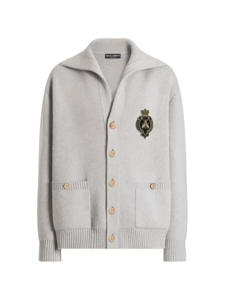 Cardigan Dolce & Gabbana cu broderie de lână gri