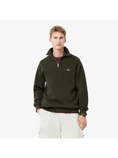 Lacoste Bluza Interlock Z Wysokim Kołnierzem I Zamkiem Błyskawicznym zielona
