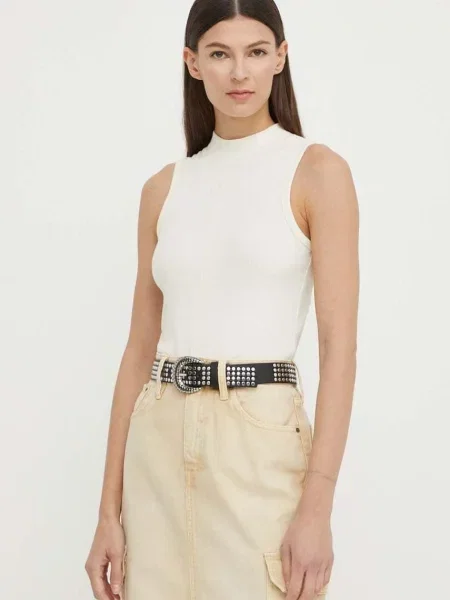 Топ G-Star Raw дамски с ниско поло бежово