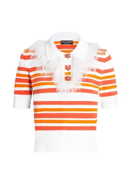 Tricou polo Dolce & Gabbana cu dungi tricotate alb