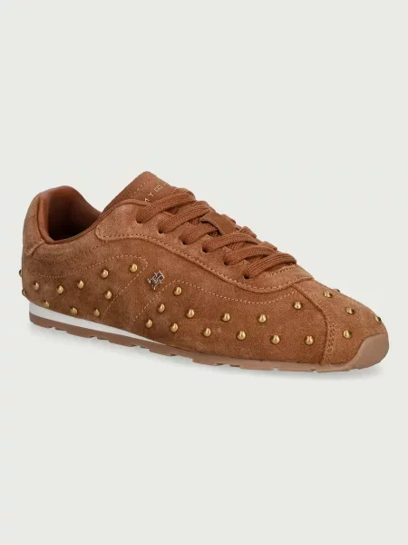 Tommy Hilfiger TH BELLA LOW PROFILE STUDS sneakers pentru femei din piele întoarsă maro