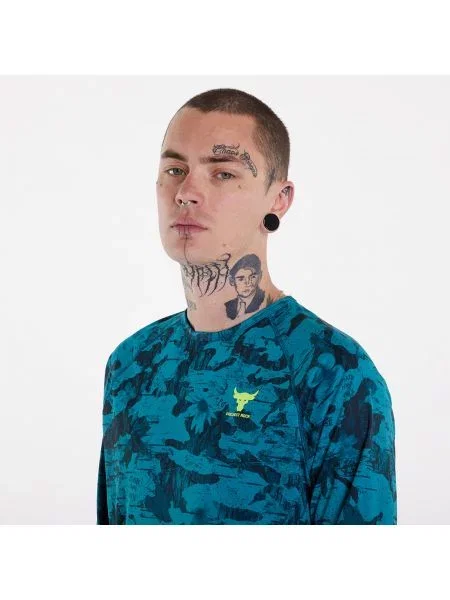 T-shirt Under Armour Project Rock IsoChill LS Hydro Teal/ Black/ High-Vis Yellow S niebieska