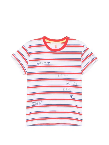 Tricou Mira Mikati cu broderie cu dungi alb