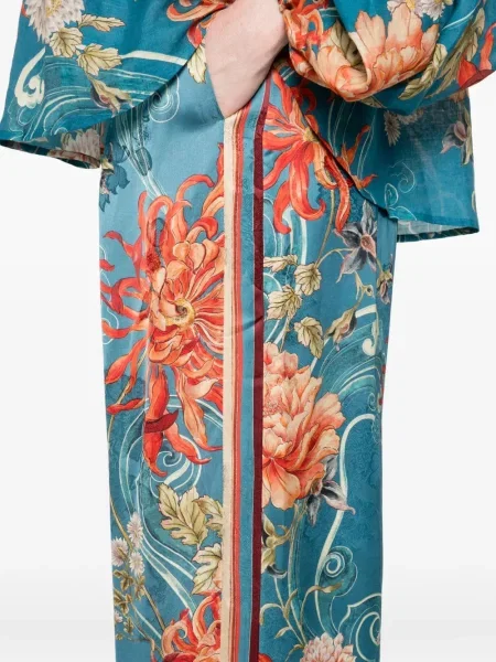 Pantaloni Alemais cu model floral cu imagine plisate albastru