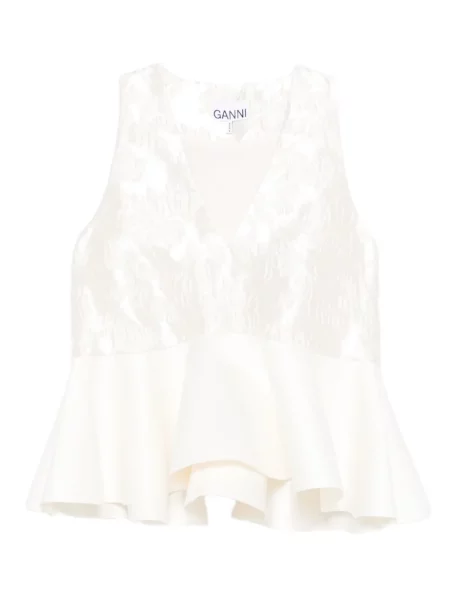 Cu peplum top Ganni din satin alb