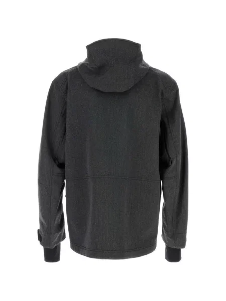 Geacă Moncler Grenoble de lână cu glugă gri