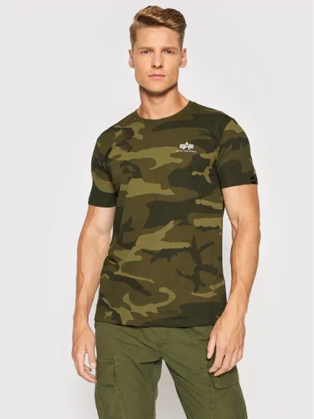 ALPHA INDUSTRIES Marškinėliai šviesiai ruda / rusvai žalia / alyvuogių balta