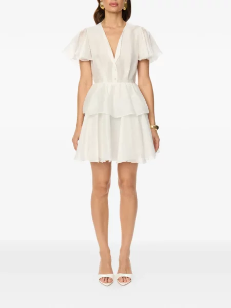 Rochie mini Post Meridiem cu volane de costum alb