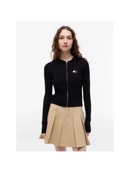 Geacă de blugi Tommy Jeans cu glugă negru