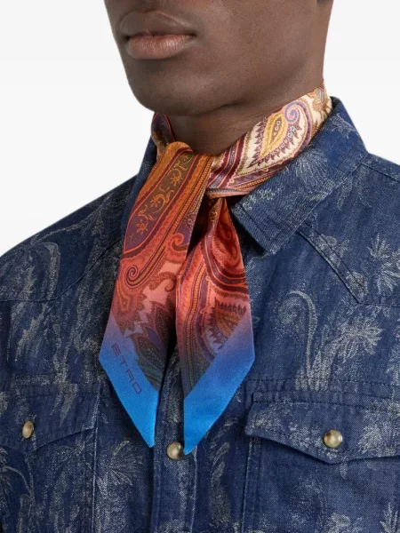 Fular Etro cu imagine cu model paisley portocaliu