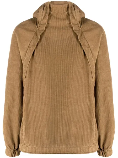 Суичър с качулка Ranra от рипсено кадифе кафяво