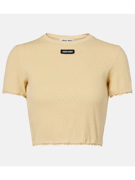 Odrezani top Miu Miu s čipko rumena