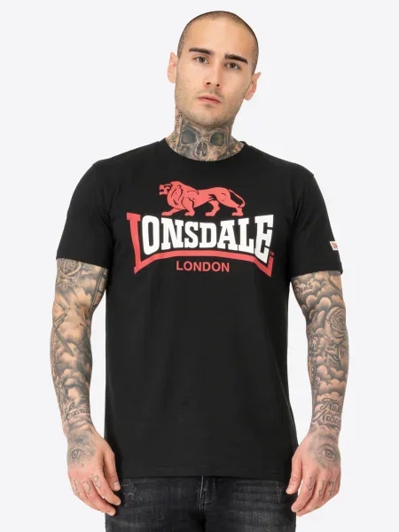 LONSDALE Majica svetlo rdeča / črna bela