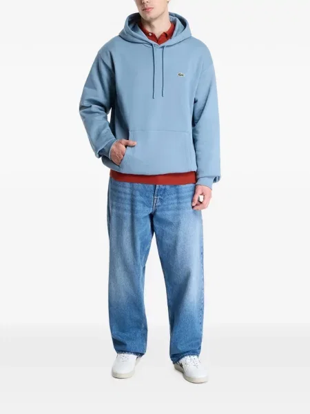 Hanorac cu glugă Lacoste din fleece cu glugă albastru