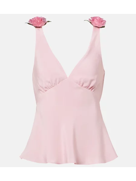 Top Rodarte de mătase cu model floral roz