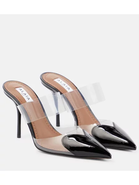 Papuci tip mules Alaïa din piele de lac negru