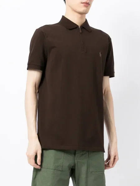 Плисирана карирана кожена риза Polo Ralph Lauren кафяво