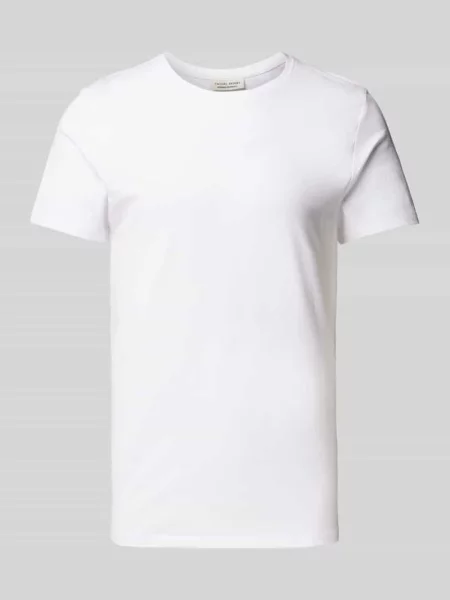 T-shirt z prążkowanym okrągłym dekoltem Casual Friday biała