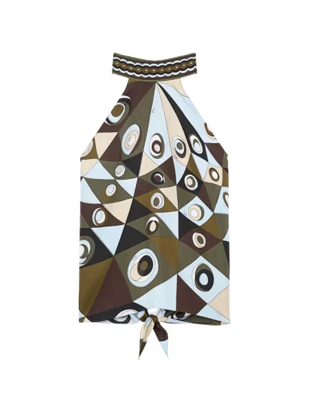 Bluzka Pucci z nadrukiem z dekoltem halter brązowa