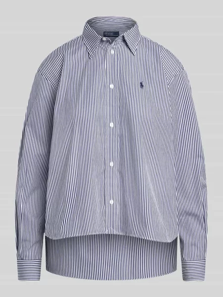 Bluzka koszulowa o krótkim pudełkowym kroju z wyhaftowanym logo Polo Ralph Lauren niebieska