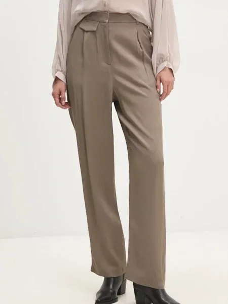 Панталон Answear Lab със стандартна кройка с висока талия зелено