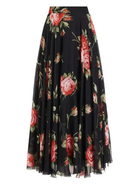Fustă midi Dolce & Gabbana cu model floral până la genunchi negru