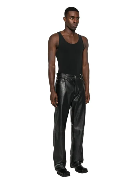 Pantaloni Mm6 Maison Margiela din piele cu 5 buzunare negru