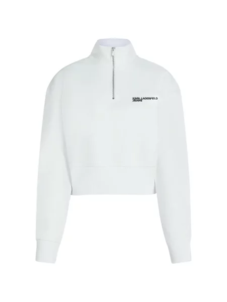 Hanorac Karl Lagerfeld Jeans de jumătate de fermoar alb