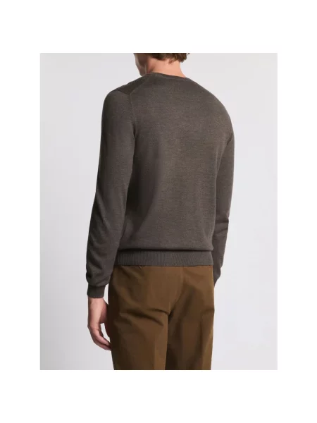 Sweter Fay wełniany z okrągłym dekoltem brązowy