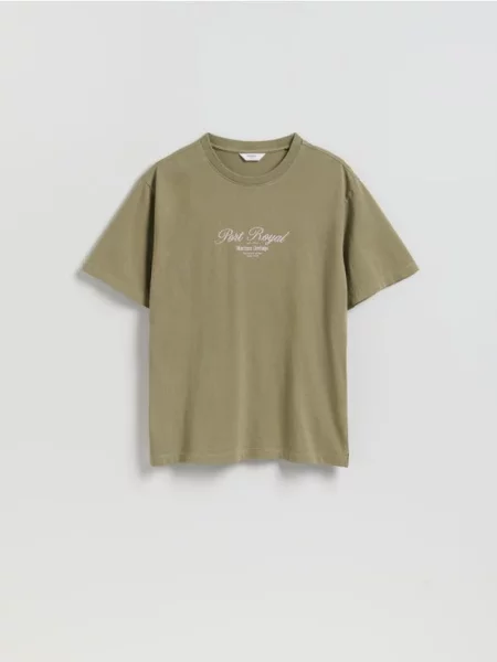 Reserved Tricou cu croială lejeră cu imprimeu pe spate verde-prăfuit verde